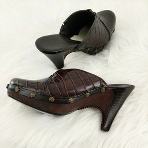 Cole Haan | Faux Croc Leather Wedge Clogs Size 8